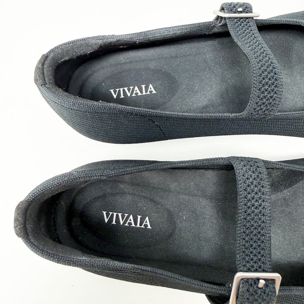 NWOB Vivaia Black Square Toe Mary Jane Flats Size EU 39.5 Machine Washable Knit - Picture 8 of 9